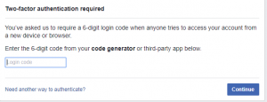 Facebook Two-factor authentication